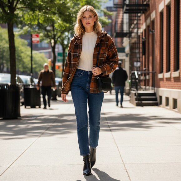 Detachable hood plaid jacket - Picture 2 of 6